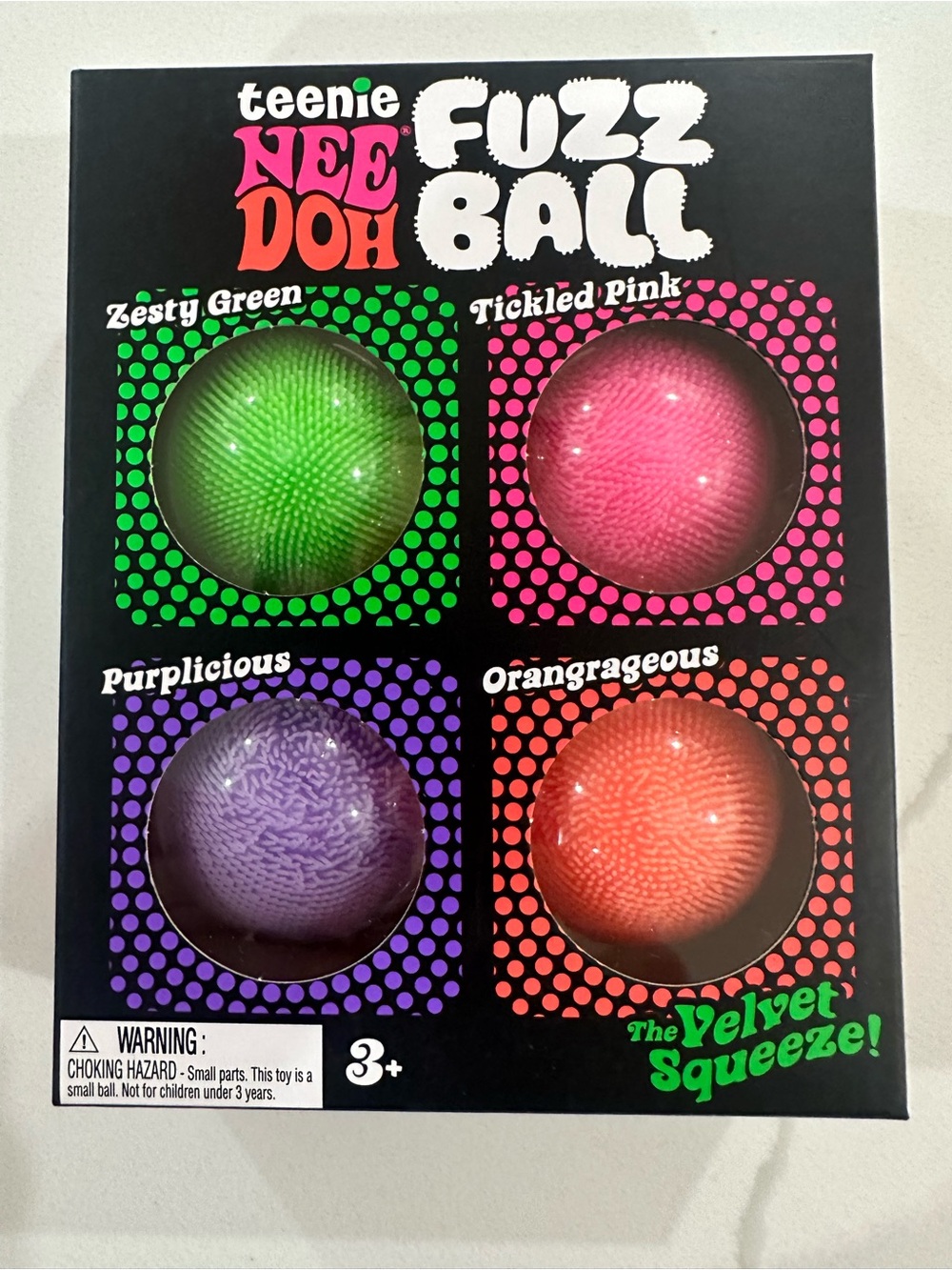 NeeDoh Fuzz Ball teenie 4-Pack - Green, Pink, Purple, Orange